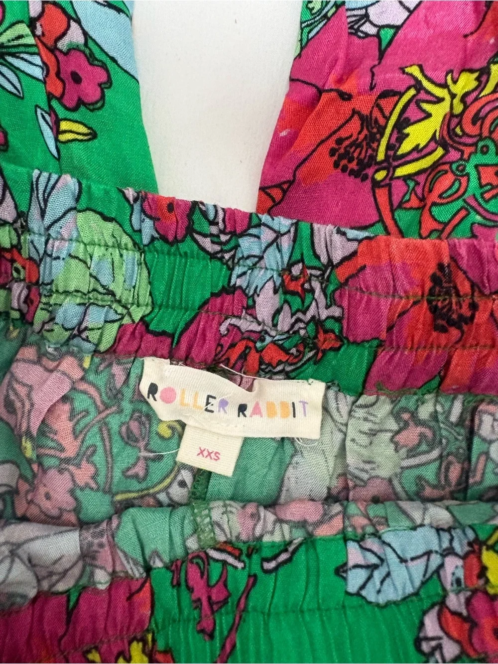 Roller Rabbit Green Floral Wide-Leg Pants with Pink & Red Blooms